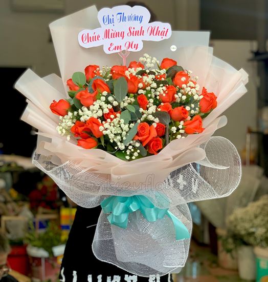 Bó hoa hồng đỏ cam - HB210