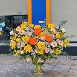 Bình hoa cúc mẫu đơn, hoa hồng - BI113