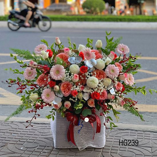 Lẵng hoa ping pong, hoa hồng - HG239