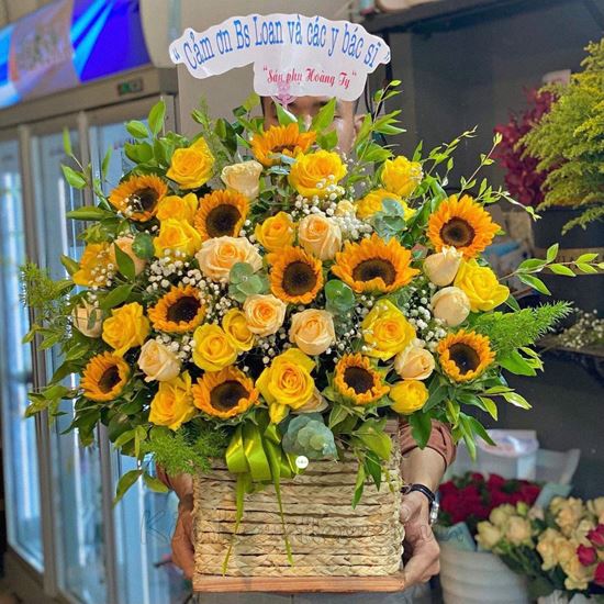 giỏ hoa hướng dương, hoa hồng  - HG241