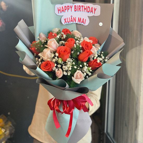 Bó hoa hồng cam ớt, pastel - HB218