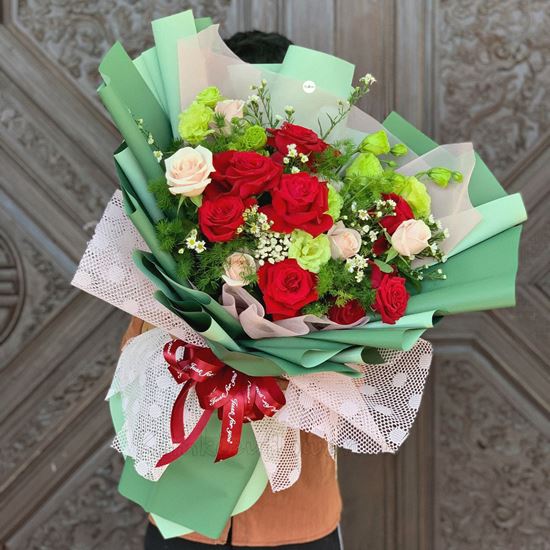 Bó hoa hồng đỏ, cát tường - HB220