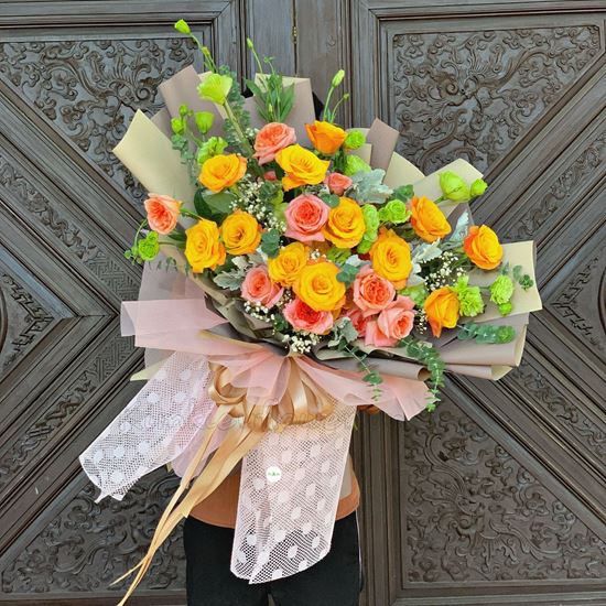 Bó Hoa Cam cà phê xoăn, hồng london - HB222