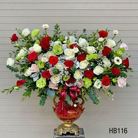 Bình hoa hồng trắng, cát tường xanh - BI116