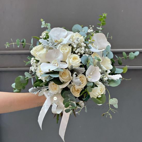 Bó hoa cưới hồng trắng, lan hồ điệp trằng - HC36