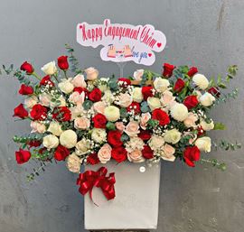 Lẵng hoa hồng kem, pingpong - HG247