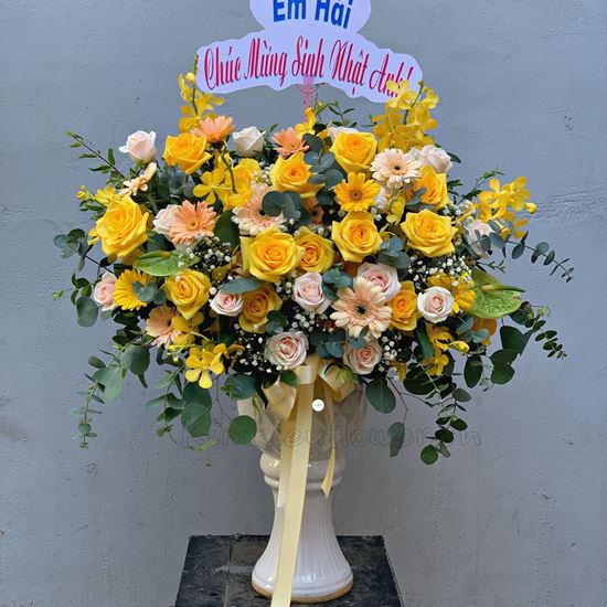 Bình hoa hồng vàng, lan vàng - BI117