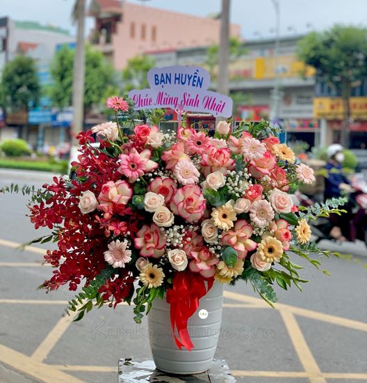 Bình hoa hồng hỷ xanh, lan đỏ - BI119