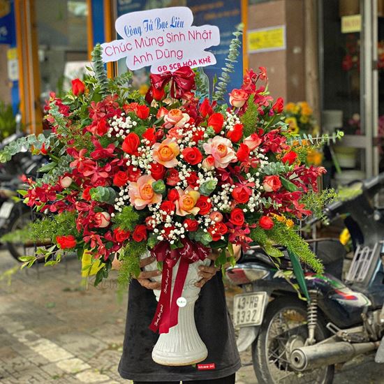 Bình hoa hồng son môi, lan đỏ - BI120