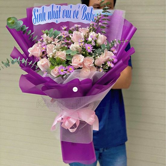 Bó hoa hồng kem, thạch thảo - HB226