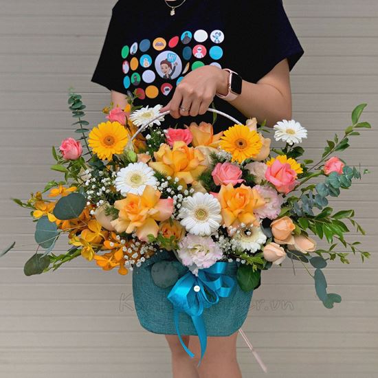 giỏ hoa cam, đồng tiền - HG252