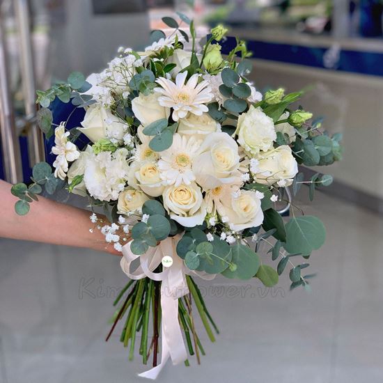 Bó hoa cưới hồng trắng, đồng tiền - HC38