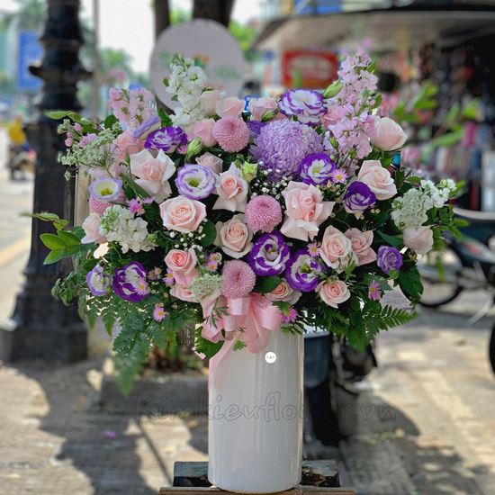 Bình hoa cát tường tím, hồng kem - BI122