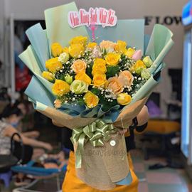 Bó hoa hồng vàng, mỡ gà - HB228