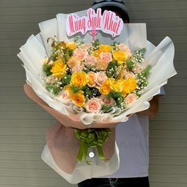 Bó hoa hồng vàng, hồng kem - HB234