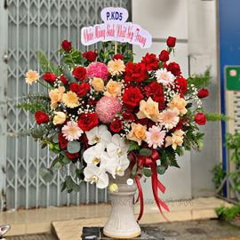 Bình hoa hồng đỏ, lan hồ điệp - BI129