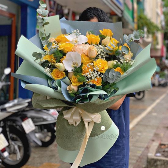 Bó hoa hồng vàng, mỡ gà - HB236