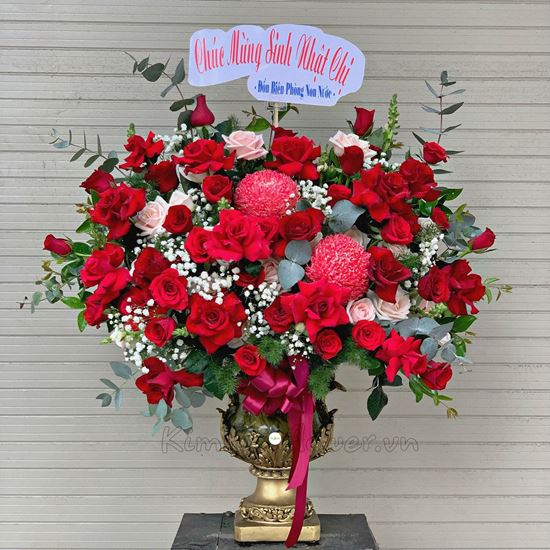 Bình hoa hồng đỏ , cúc mẫu đơn - BI130