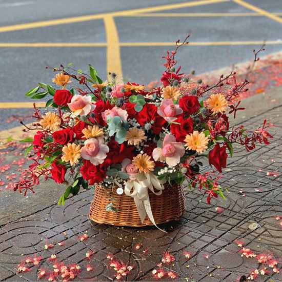 giỏ hoa hồng juliet. hồng đỏ - HG264