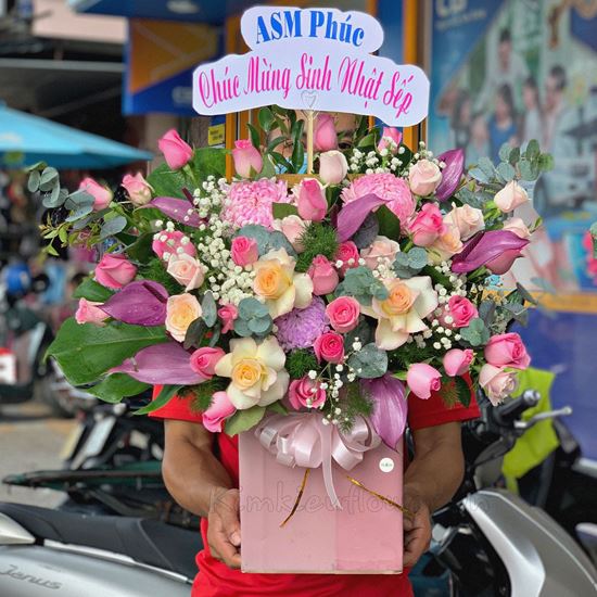 giỏ hoa hồng, hồng môn tím - HG265