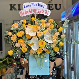 giỏ hoa hồng mỡ gà, hồng vàng - HG266