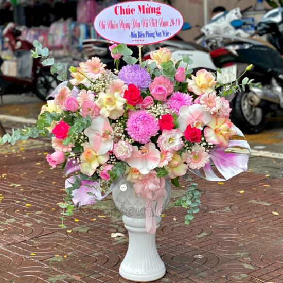 Bình hoa cúc mẫu đơn, cát tường hồng - BI133