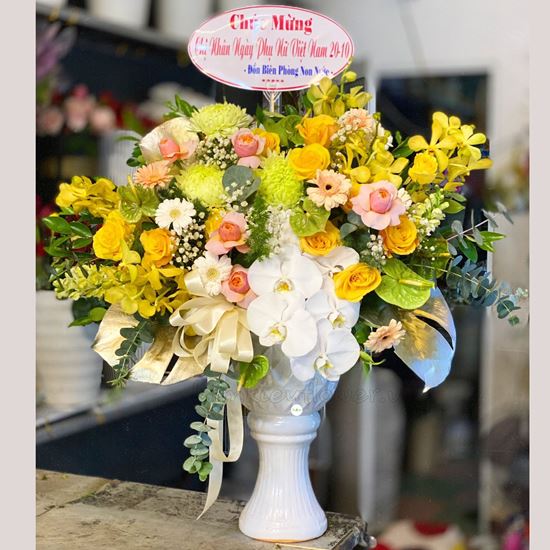 Bình hoa cúc mẫu đơn, lan hồ điệp - BI136