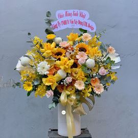 Bình hoa hồng vàng, hướng dương - BI138