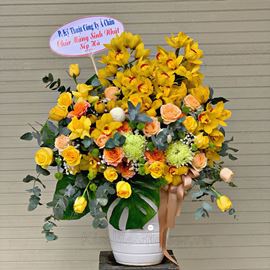 Bình hoa địa lan, cúc mẫu đơn xanh - BI140