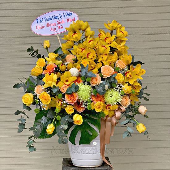 Bình hoa địa lan, cúc mẫu đơn xanh - BI140