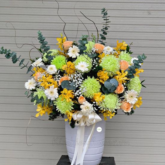 Bình cúc mẫu đơn xanh, hoa hồng - BI143