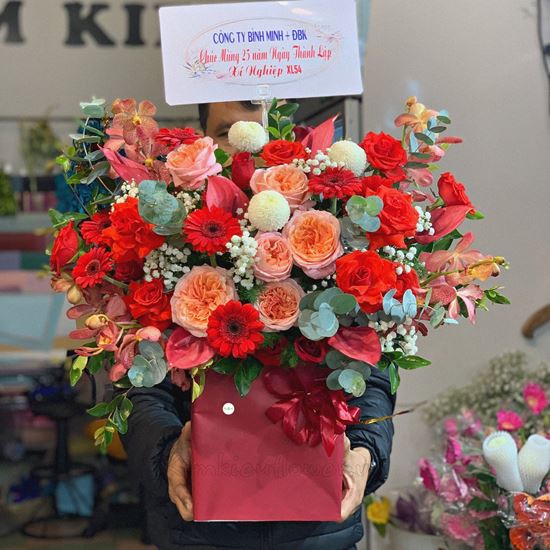 giỏ hoa hồng đỏ, hồng london - HG269