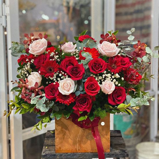 giỏ hoa hồng đỏ, lan đỏ - HG280