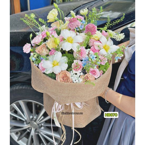 Bó hoa hồng mix tulip trắng - HB870