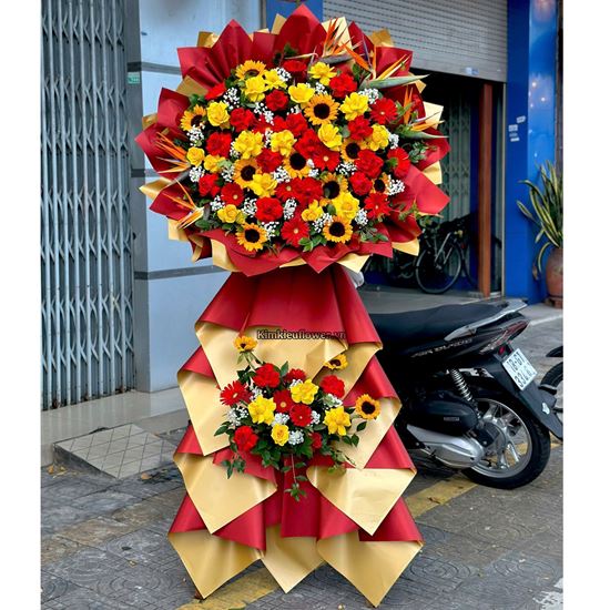 Kệ hoa tone đỏ vàng mix thiên điểu - KH424