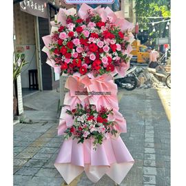 Kệ hoa chúc mừng tone đỏ mix hồng  - KH427