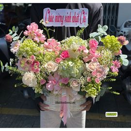 giỏ hoa cẩm tú cầu, mix hoa hồng - HG889