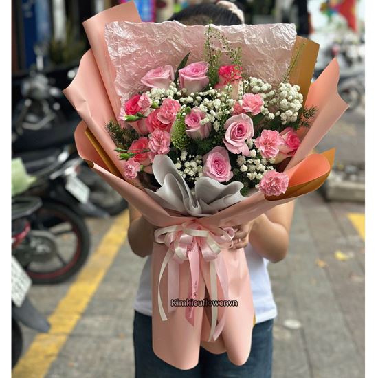 Bó hoa chúc mừng tone hồng - HB879