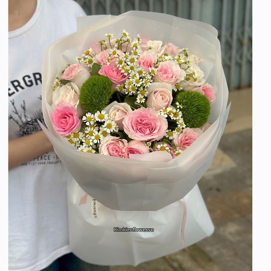 Bó hoa chúc mừng tone hồng mix whiskey - HB881