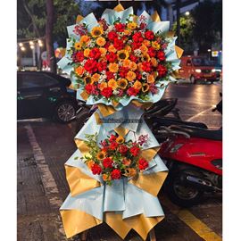 Kệ hoa chúc mừng tone vàng,đỏ, cam - KH441