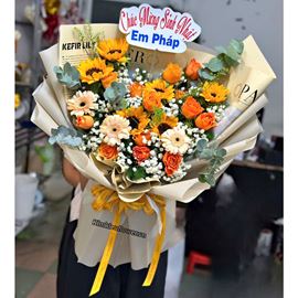 Bó hoa tone cam mix hướng dương - HB885