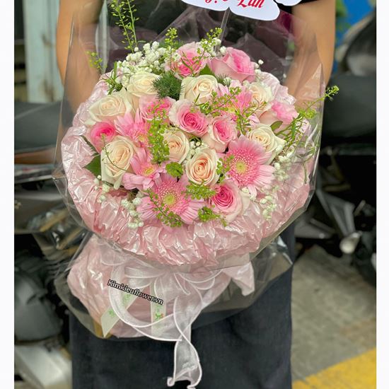 Bó hoa tone hồng kiểu bó tròn - HB888