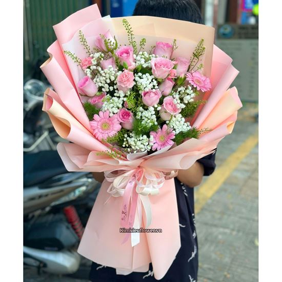 Bó hoa chúc mừng tone hồng mix cẩm chướng - HB890