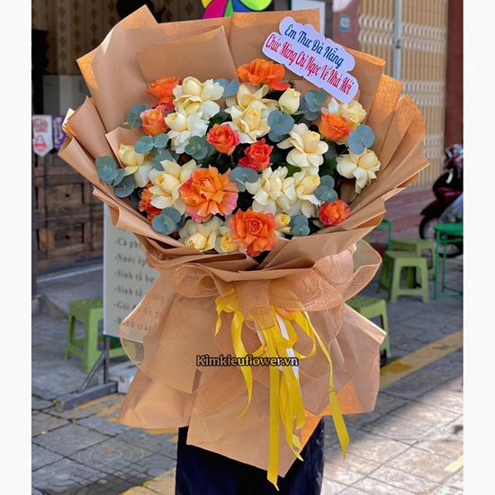 Bó hoa chúc mừng tone vàng cam - HB891