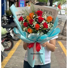 Bó hoa chúc mừng tone đỏ cam - HB893