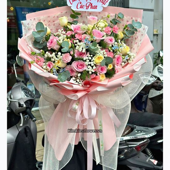 Bó hoa chúc mừng tone vàng hồng - HB899