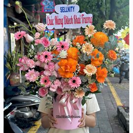 Giỏ hoa chúc mừng tone hồng cam - HG895