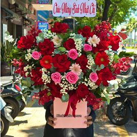 Giỏ hoa chúc mừng đỏ eku mix hồng dâu - HG898