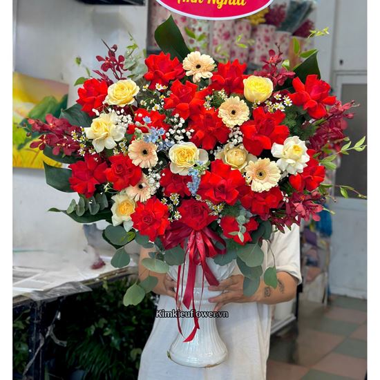 Bình hoa chúc mừng tone đỏ vàng - BI341