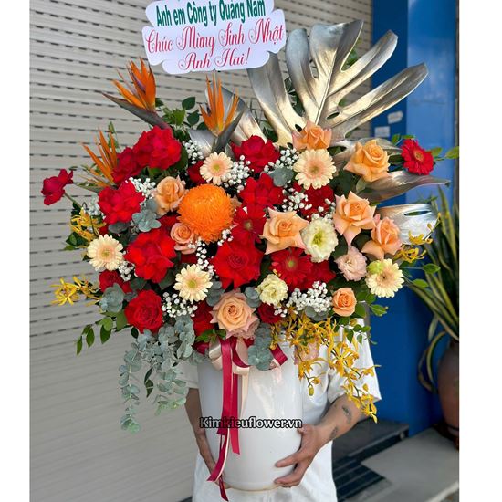 Bình hoa chúc mừng tone đỏ cam - BI344